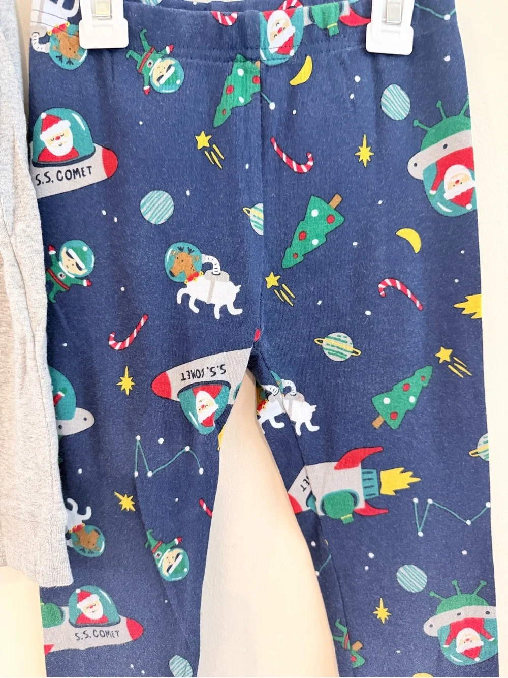Carter's Grey Top and Navy Rocket Christmas Pajama Set